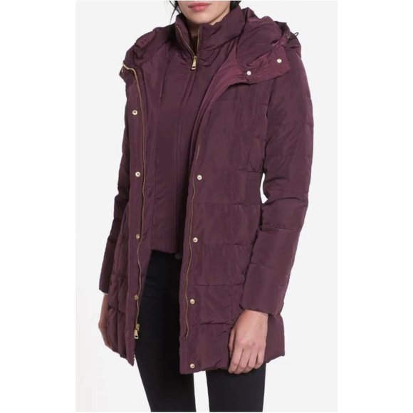 Cole Haan Jackets & Blazers - Cole Haan Size 1X Womens Hooded Down Feather Jacket Parka Coat In Plum